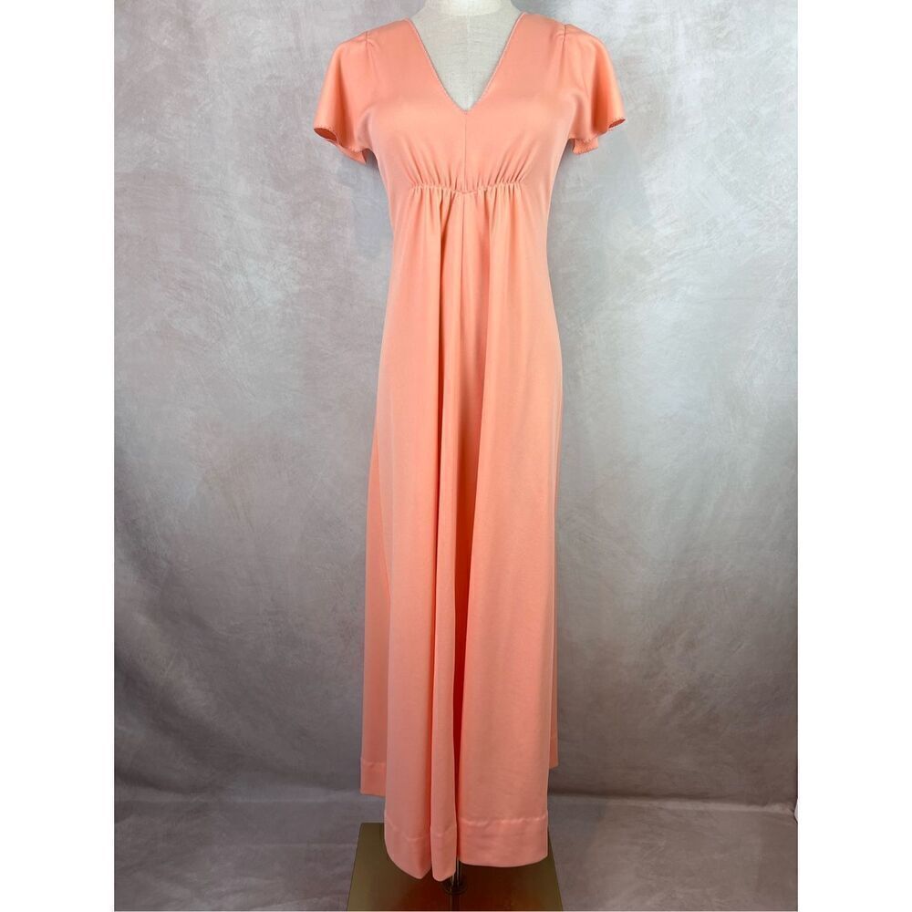 Vintage 1960s 1970s Mod Peach Pinky Maxi Dress Size Small